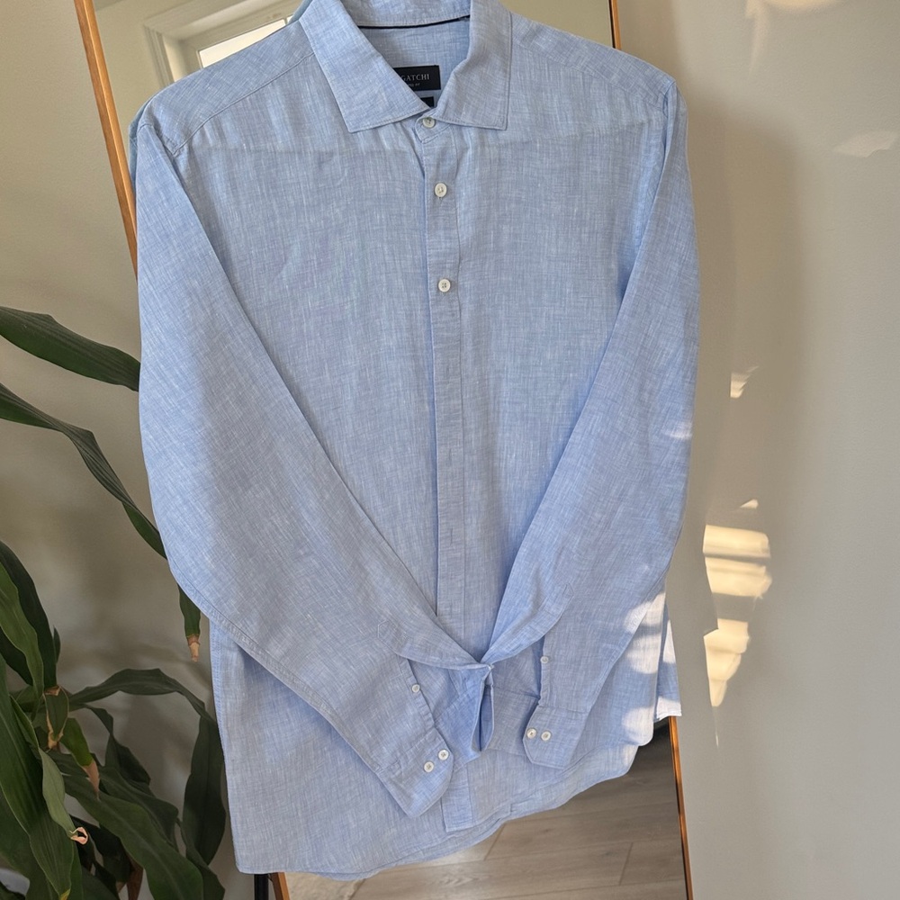 Bugatchi Light sky Blue 100% linen Button Down Shirt